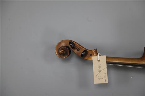 A violin with two piece back, bearing a label for Vasciscus Gobetti Fecit, overall 23.5in., cased